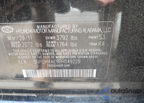 2011 Hyundai Elantra Gls из США, поврежденный, VIN 5NPDH4AE9BH049229